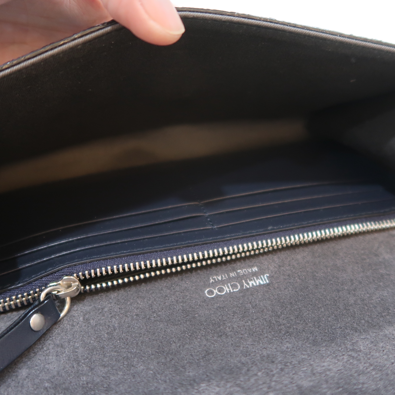 Jimmy Choo Blue Metallic Emmie Chain Wallet