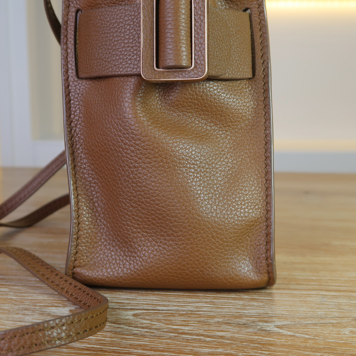 Boyy Brown GrainCalf Leather Soft Scrunchy Phone Bag