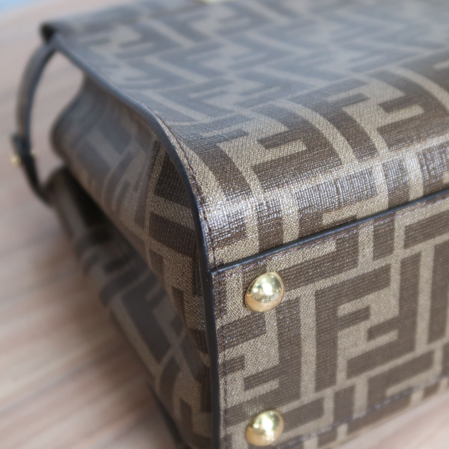 Fendi Glazed Fabric Vitello FF 1974 Hairo Girls Inlay Mini Peekaboo Satchel GHW