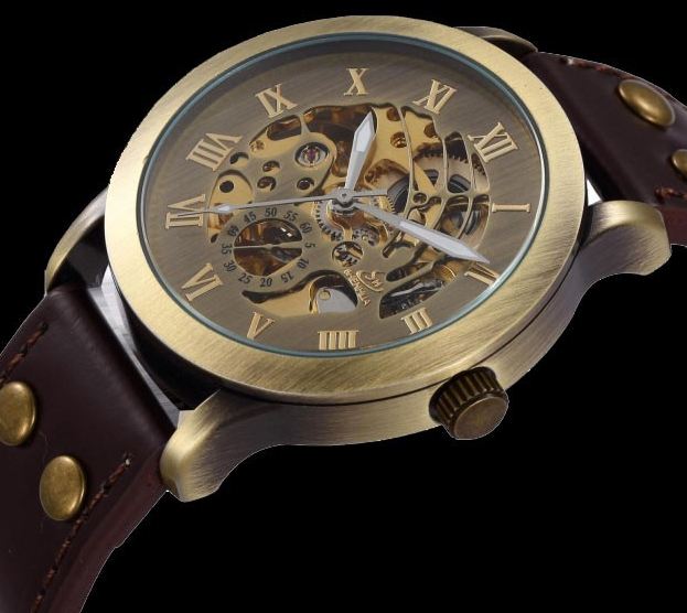นาฬิกาข้อมือ โชว์กลไก Mechanical watch สายหนังแท้ นาฬิกาแบบไม่ต้องใส่ถ่าน ดีไซน์ สไตล์วินเทจ ดูคลาสสิค สุด ๆ ของขวัญให้แฟน สุดหรู 348601