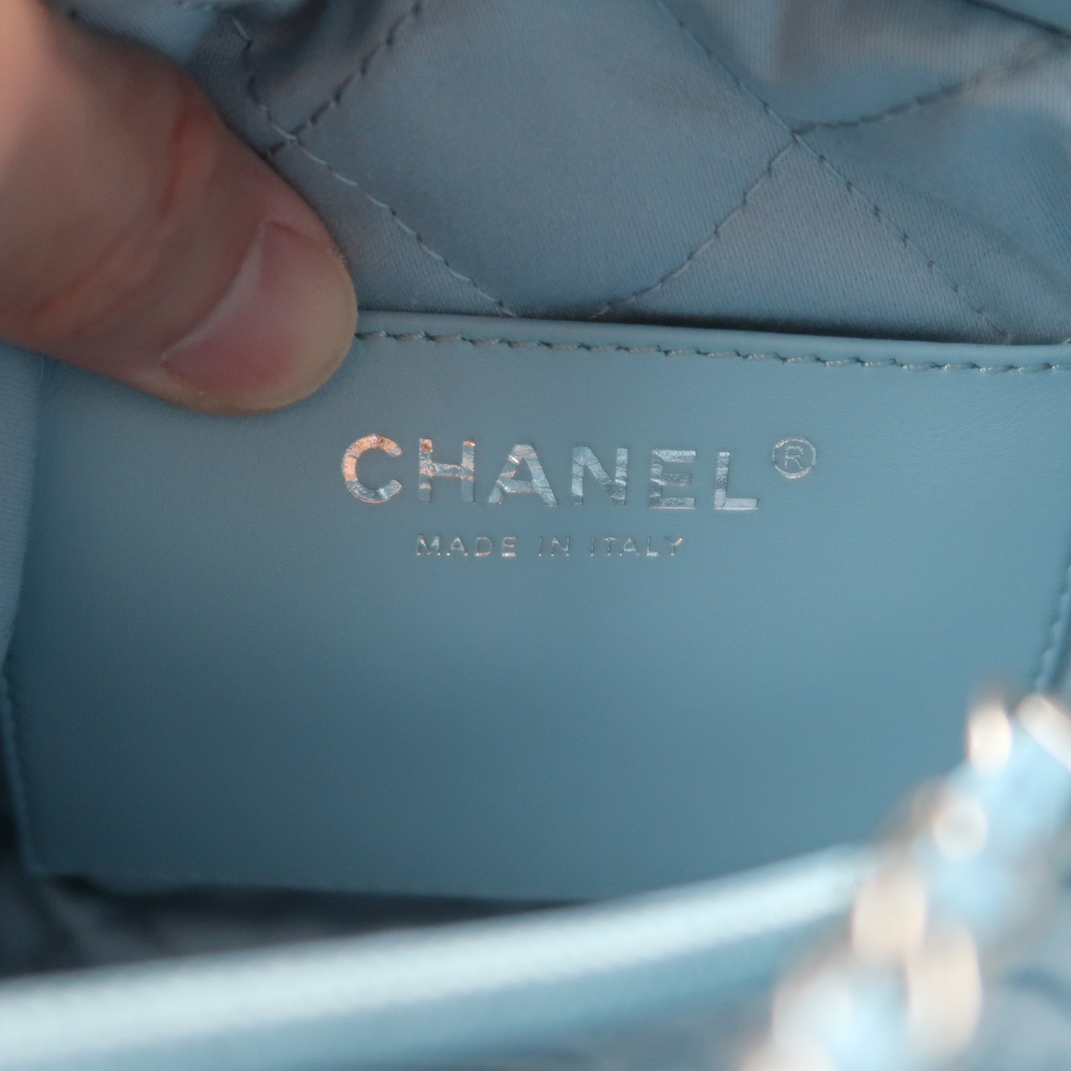 Chanel Blue Shiny Calfskin Mini 22 SHW