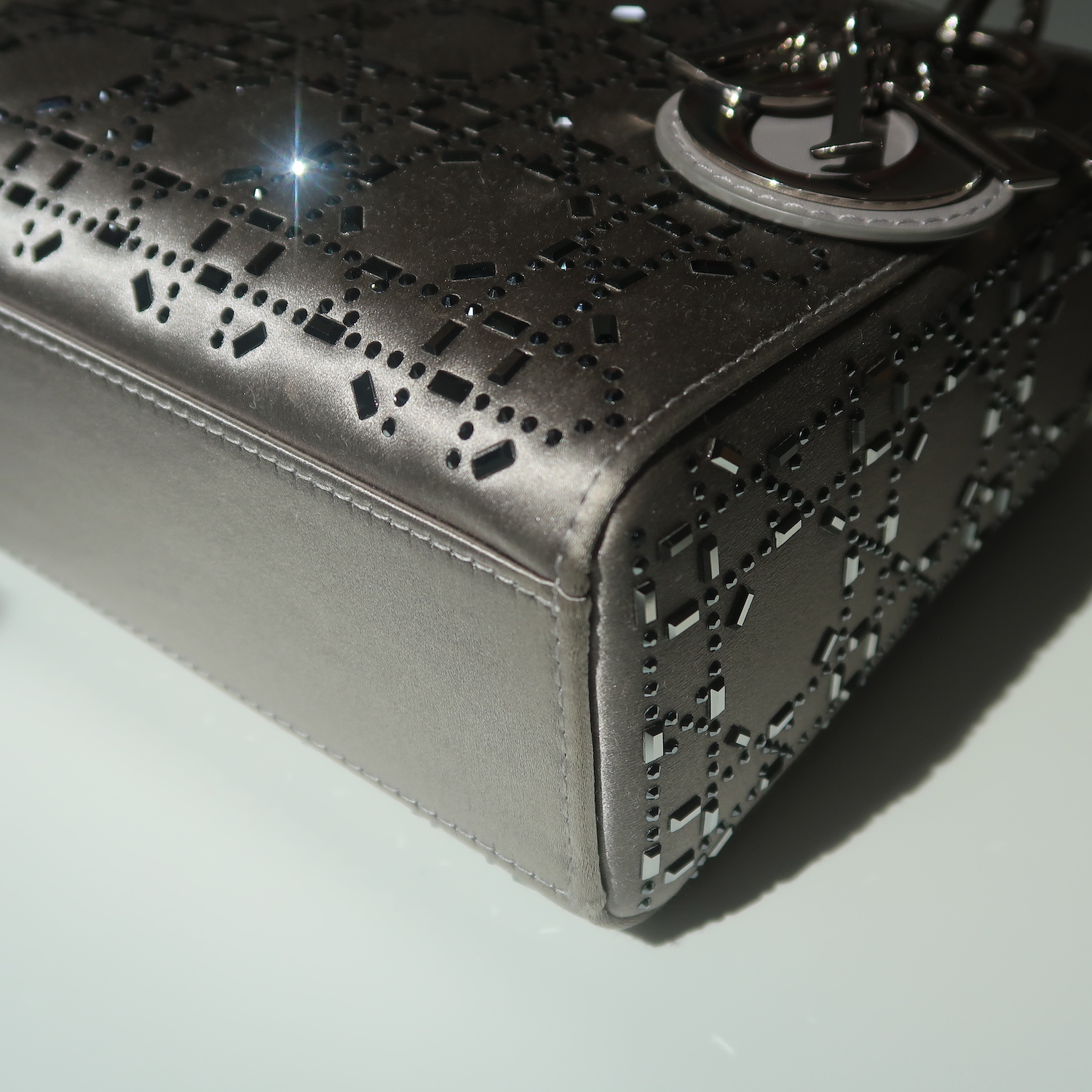 Christian Dior Grey Strass Cannage Satin Mini Lady Dior SHW