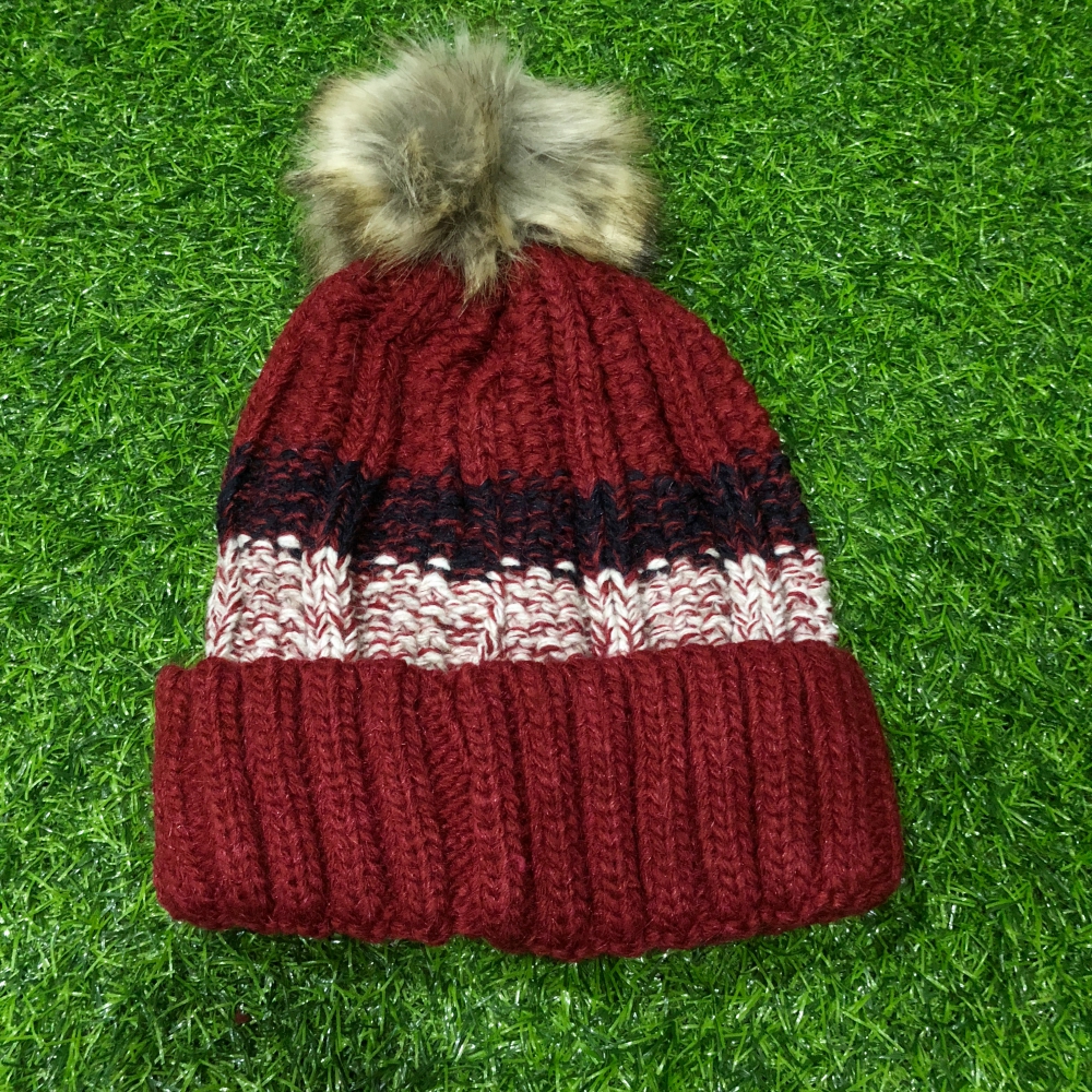 หมวกไหมพรมเนื้อนุ่ม แต่งแถบลาย ด้านในบุขนสั้นอุ่น พร้อมส่ง งานดีเลยจ้า