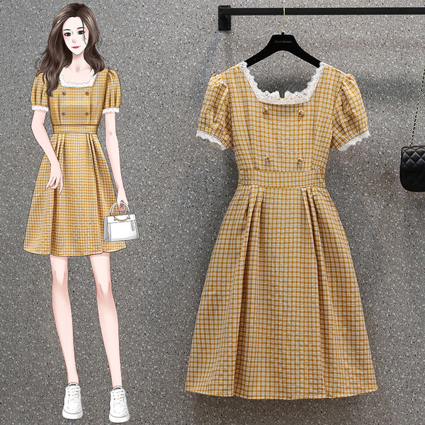 เดรสคนอ้วน เดรสสาวอวบ ชุดเดรสคนอ้วนวัยรุ่นแขนสั้น BY PLUS SIZE Girl