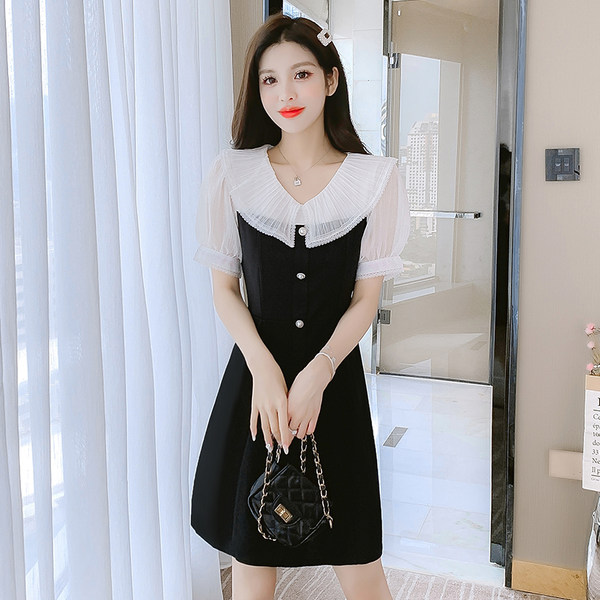 เดรสลูกไม้ เดรสชีฟองสวยๆ แขนสั้น By Meiyi women's clothing