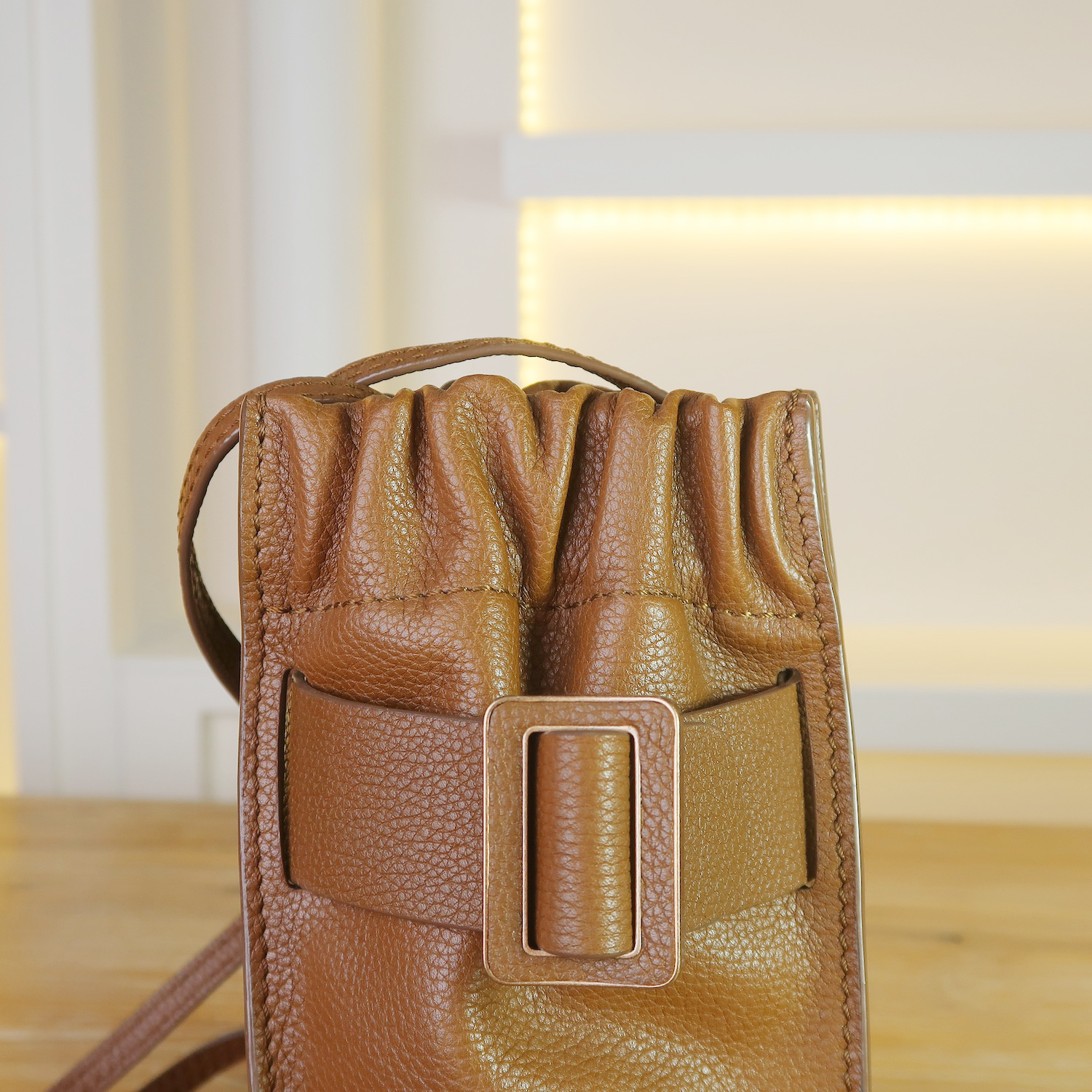 Boyy Brown GrainCalf Leather Soft Scrunchy Phone Bag