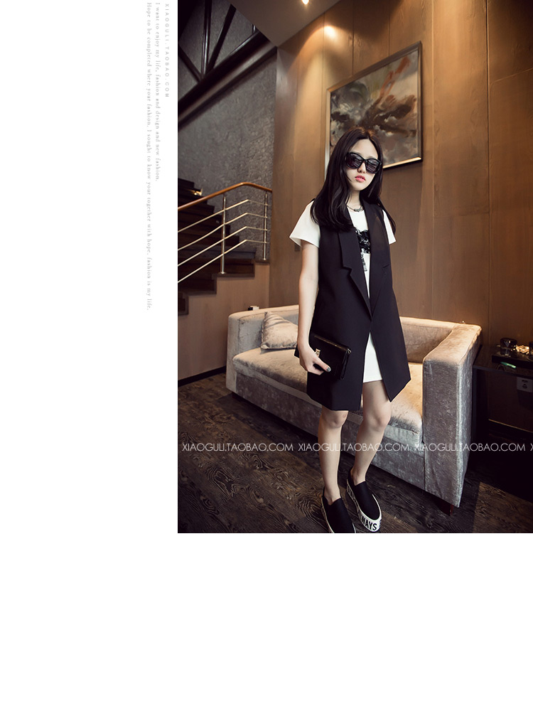 สูทคลุมตัวยาว แขนกุด สีดำ ทรงแบบเกาหลีมากๆ ผ้าเนื้อเบา ใส่คลุมได้ลุคเก๋ๆ (ผ้าแบบสูท) black