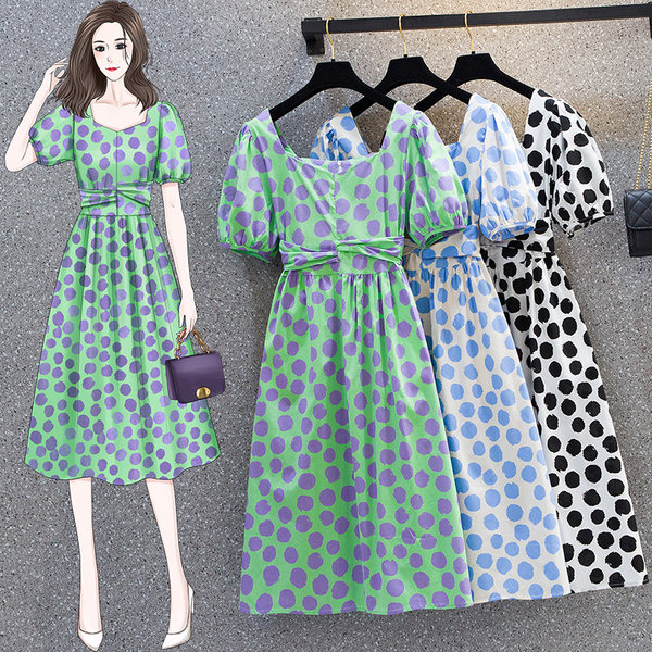 เดรสคนอ้วน เดรสสาวอวบ ชุดเดรสคนอ้วนวัยรุ่นแขนสั้น BY PLUS SIZE Girl