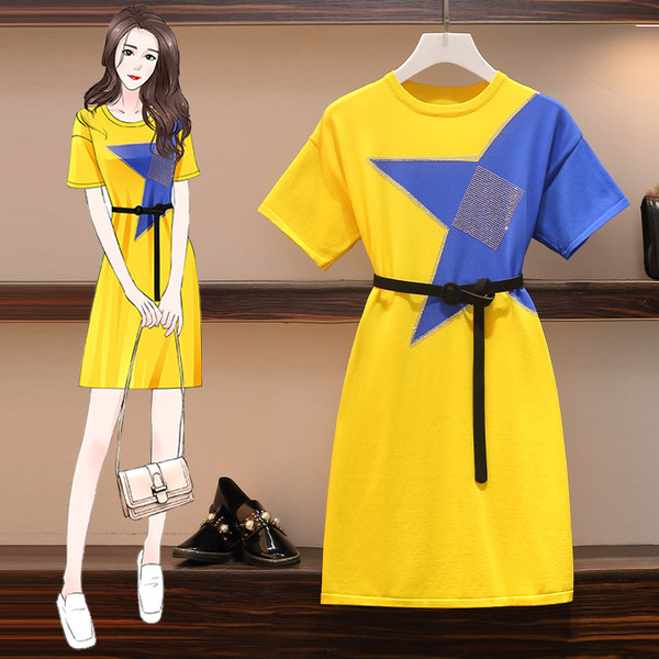 เดรสคนอ้วน เดรสสาวอวบ ชุดเดรสคนอ้วนวัยรุ่นแขนสั้น BY PLUS SIZE Girl