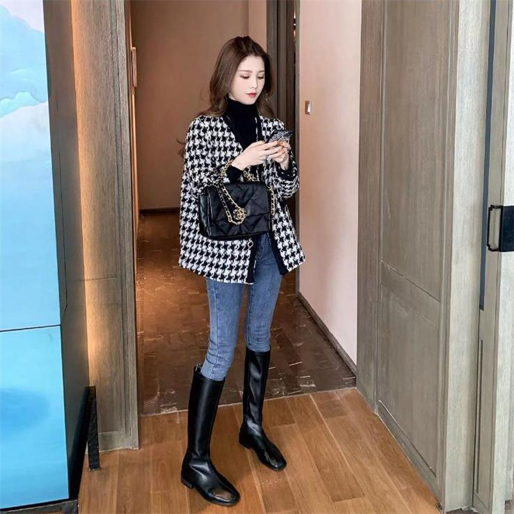 เสื้อโค้ทกันหนาว Houndstooth Tweed Coat ลายชิโนริ ทรงสั้น สายเกาห้ามพลาด