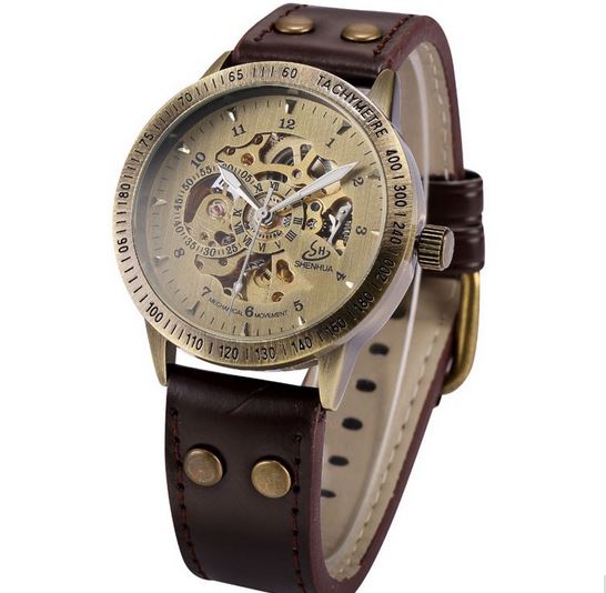 นาฬิกาข้อมือ โชว์กลไก Mechanical watch สายหนังแท้ นาฬิกาข้อมือ ไขลาน สายหนังแท้ สไตล์วินเทจ เหมาะสำหรับ คนแพ้สายโลหะ 471435