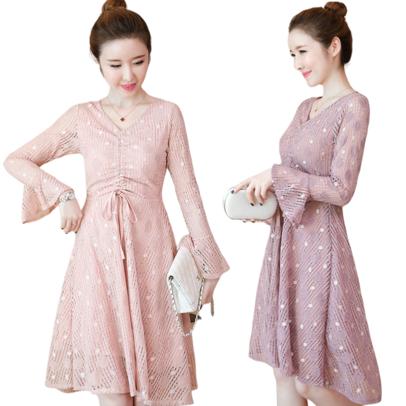 Dress4503 เดรสยาวลูกไม้ทรงสวย แขนยาวแต่งระบาย มีเชือกรูดกลางอกเก๋ๆ ดูมีดีเทล ผ้าลูกไม้เนื้อดีหนาสวยเกรดพรีเมียม งานดีผ้าสวยเหมือนราคาหลักพัน