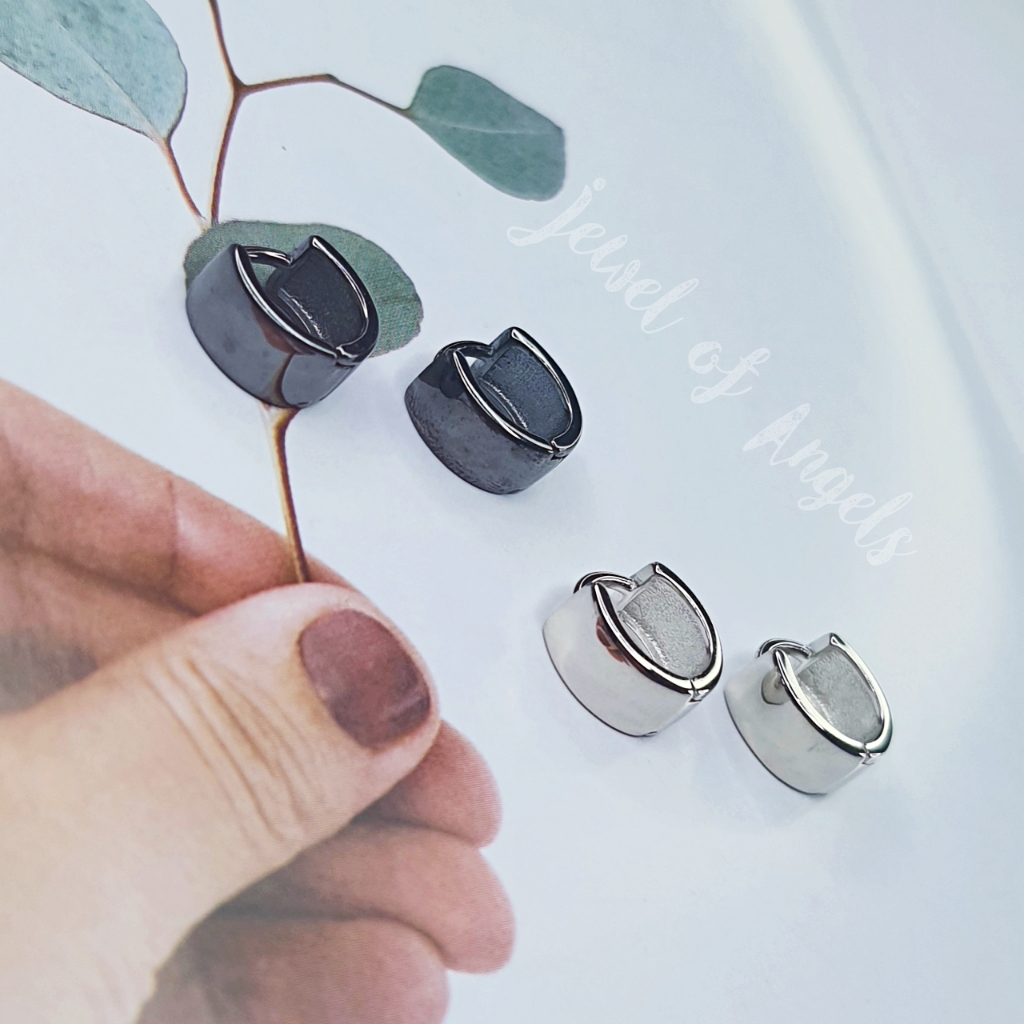 ต่างหูห่วงเล็กเงินแท้ S925 รุ่น Prosper ห่วงหนา สูง 10mm สีเงิน สีดำ ตุ้มหูห่วง เงินแท้ทั้งชิ้น Silver925