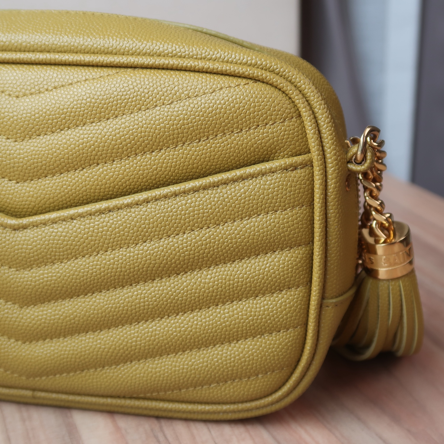 Saint Laurent Light Chatreuse Grain De Poudre Matelasse Mini Lou Camera GHW