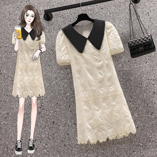 เดรสคนอ้วน เดรสสาวอวบ ชุดเดรสคนอ้วนวัยรุ่นแขนสั้น BY PLUS SIZE Girl
