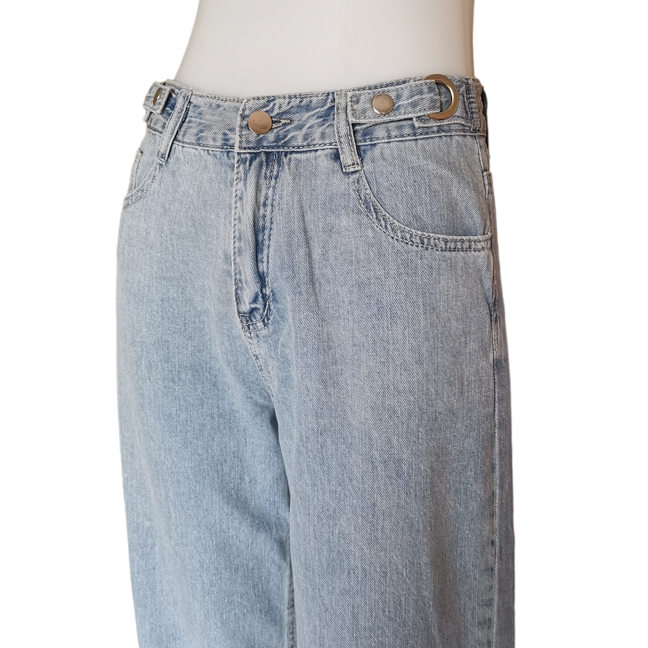 Jeans337 กางเกงยีนส์ขายาวขากระบอกสียีนส์ซีด เอวแต่งกระดุมแป๊ก แฟชั่นนำเข้าเกรดพรีเมียม