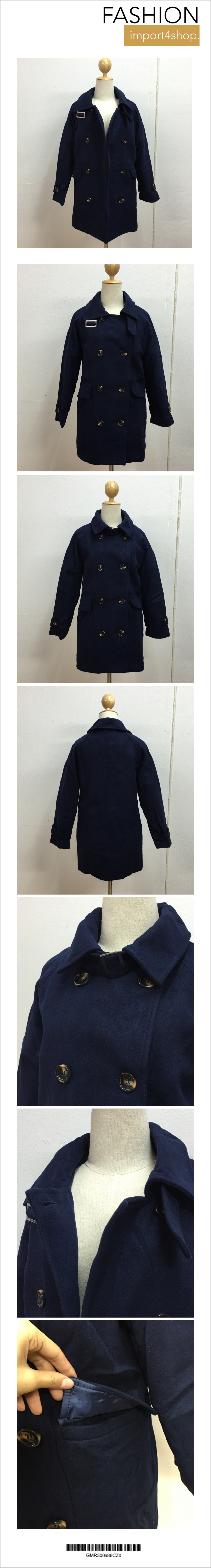 เสื้อโค้ทกันหนาว ดีเทลเยอะ ใส่ได้หลายแบบ ผ้าวูลเนื้อดีหนานุ่ม บุซับในกันลม สีกรมท่า พร้อมส่งจ้า กรมท่า