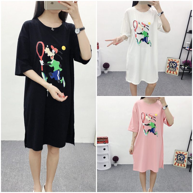 Dress4006 ชุดเดรสโอเวอร์ไซส์ทรงปล่อยใส่สบาย ผ้าคอตตอนสีพื้นเนื้อดีหนานุ่มสวยเกรดพรีเมียม หน้าอกสกรีนลายคมชัด ผ้าสวยเกินราคาเนื้อดีนุ่มใส่สบายยืดขยายได้เยอะ