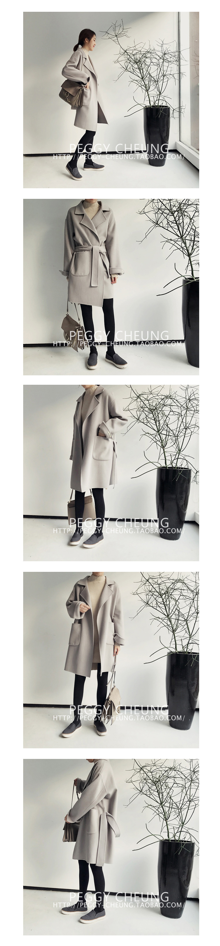 OverCoat เสื้อโค้ทกันหนาว ทรงโคล่งสีเทา ผ้าวูลผสม บุซับในกันลม พร้อมส่ง same pic