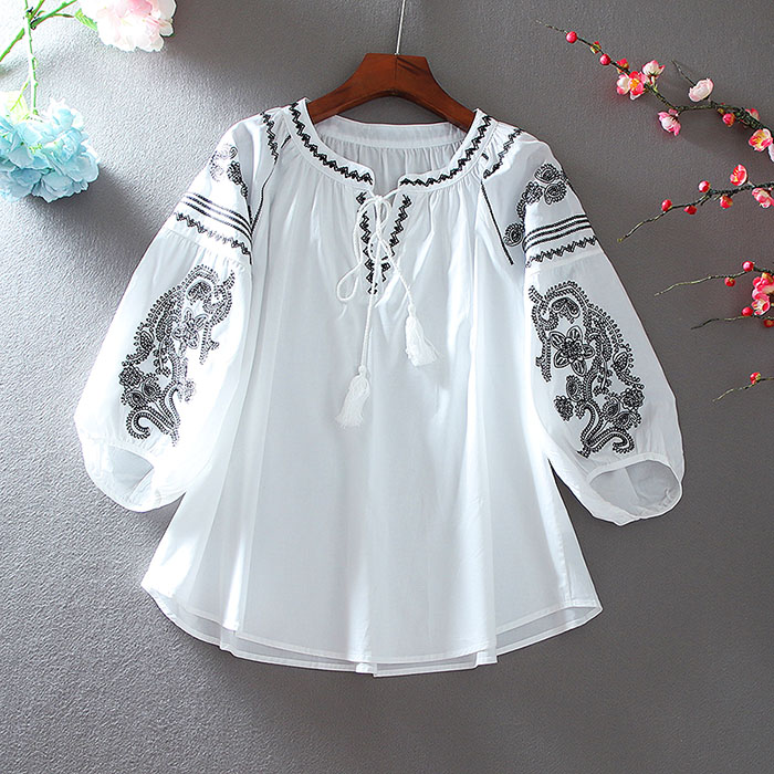 เสื้อลินิน เสื้อผ้าฝ้ายลินิน เสื้อเชิ้ตผ้าลินิน ปักลายสวยๆด้วยด้าย สไตล์VINTAGE BY Dreamroom