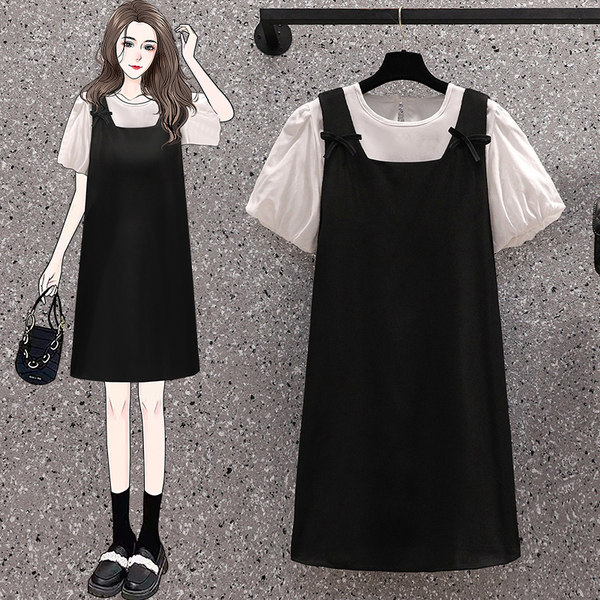 เดรสคนอ้วน เดรสสาวอวบ ชุดเดรสคนอ้วนวัยรุ่น เสมือนใส่2ชิ้น BY PLUS SIZE Girl