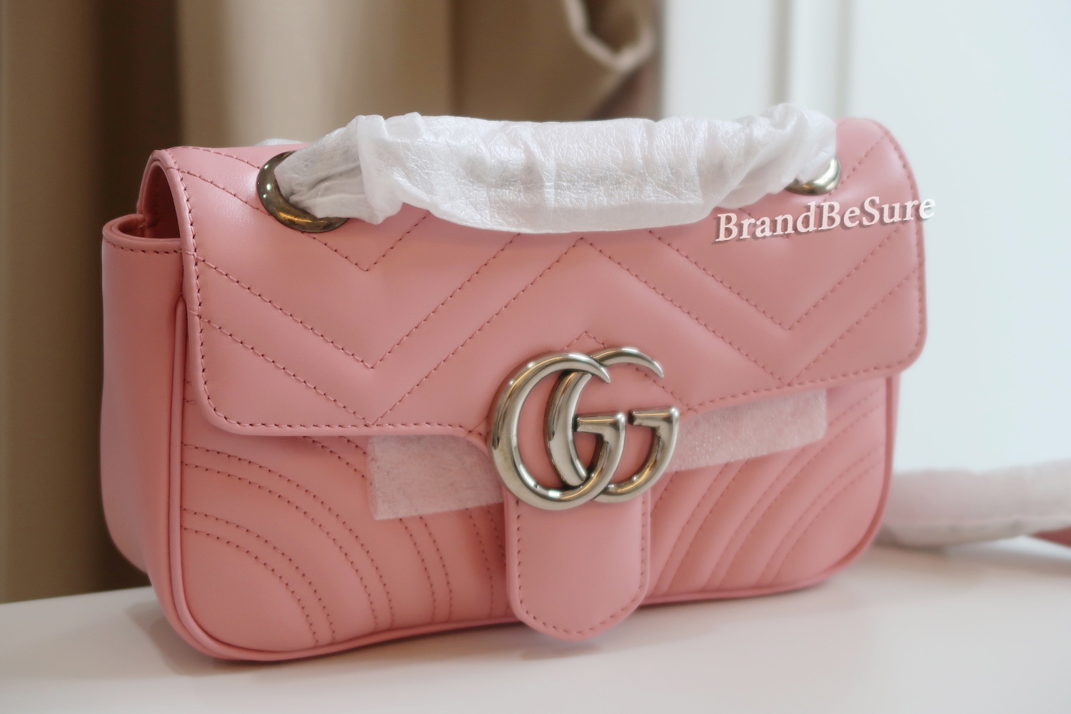 Gucci Pink Calfskin GG Marmont Mini Flap 22 SHW