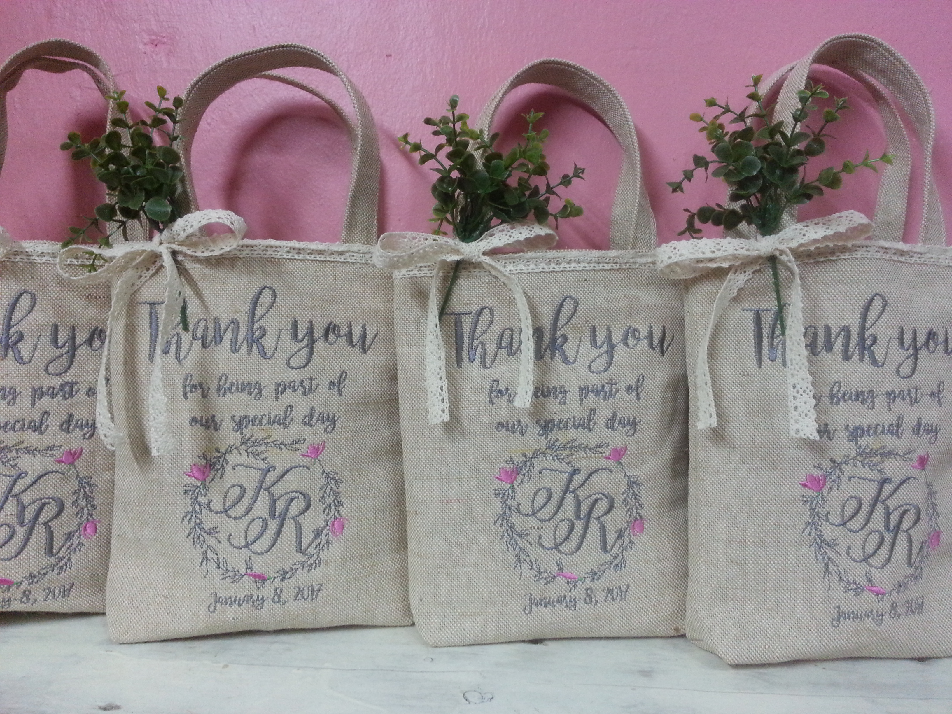 ถุงผ้ากระสอบหูหิ้วปักโลโก้ งานมงคลสมรส