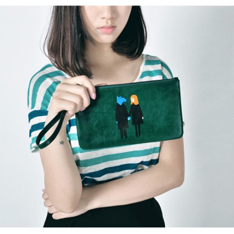 กระเป๋าคล้องมือหนัง สีเขียว แนวๆเก๋ๆ พร้อมส่ง