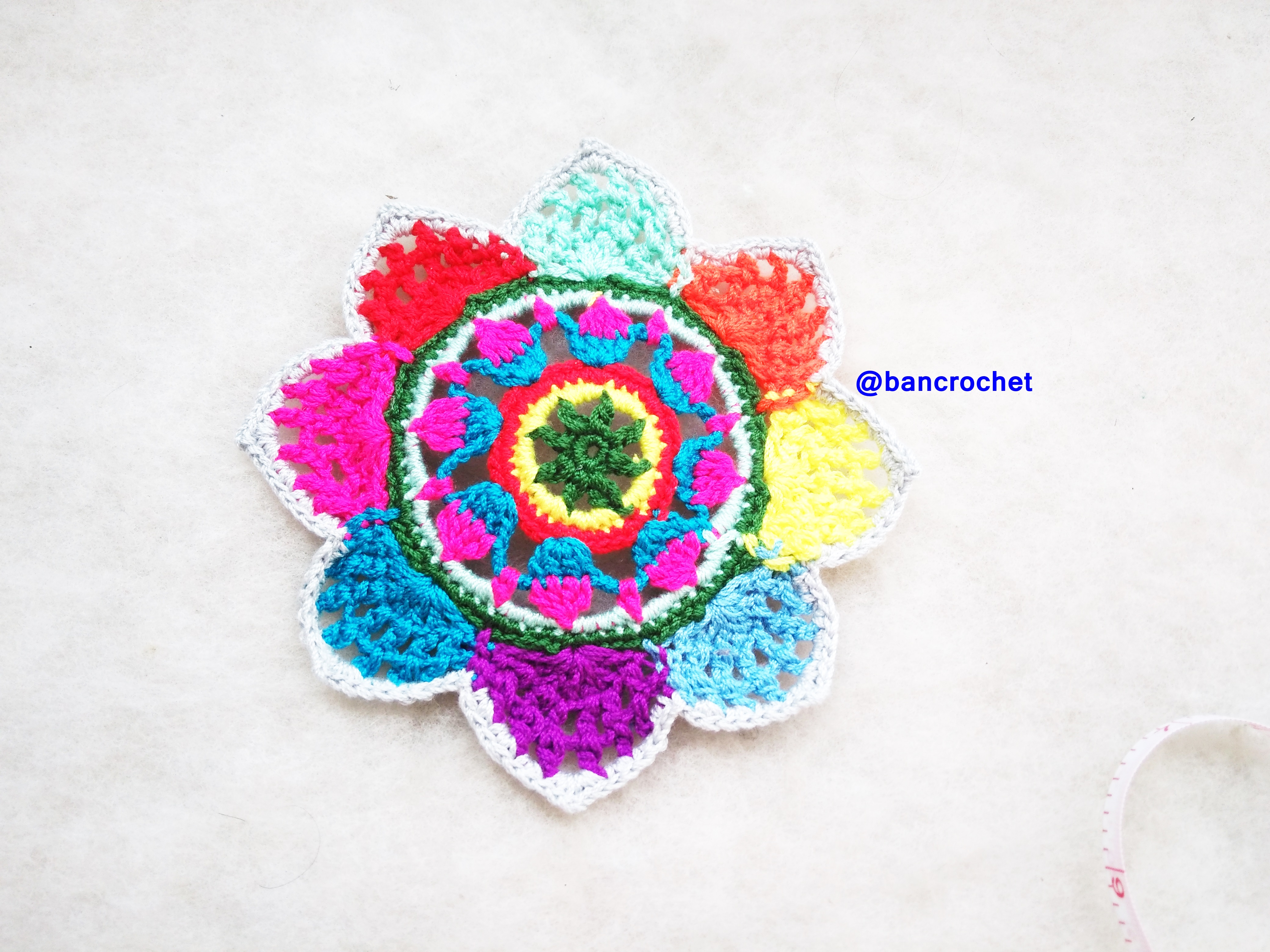 Bancrochet ที่รองแก้วถักโครเชต์ crochet coasters หลากสี 4 นิ้ว