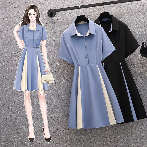 เดรสคนอ้วน เดรสสาวอวบ ชุดเดรสคนอ้วนวัยรุ่นแขนสั้น BY PLUS SIZE Girl