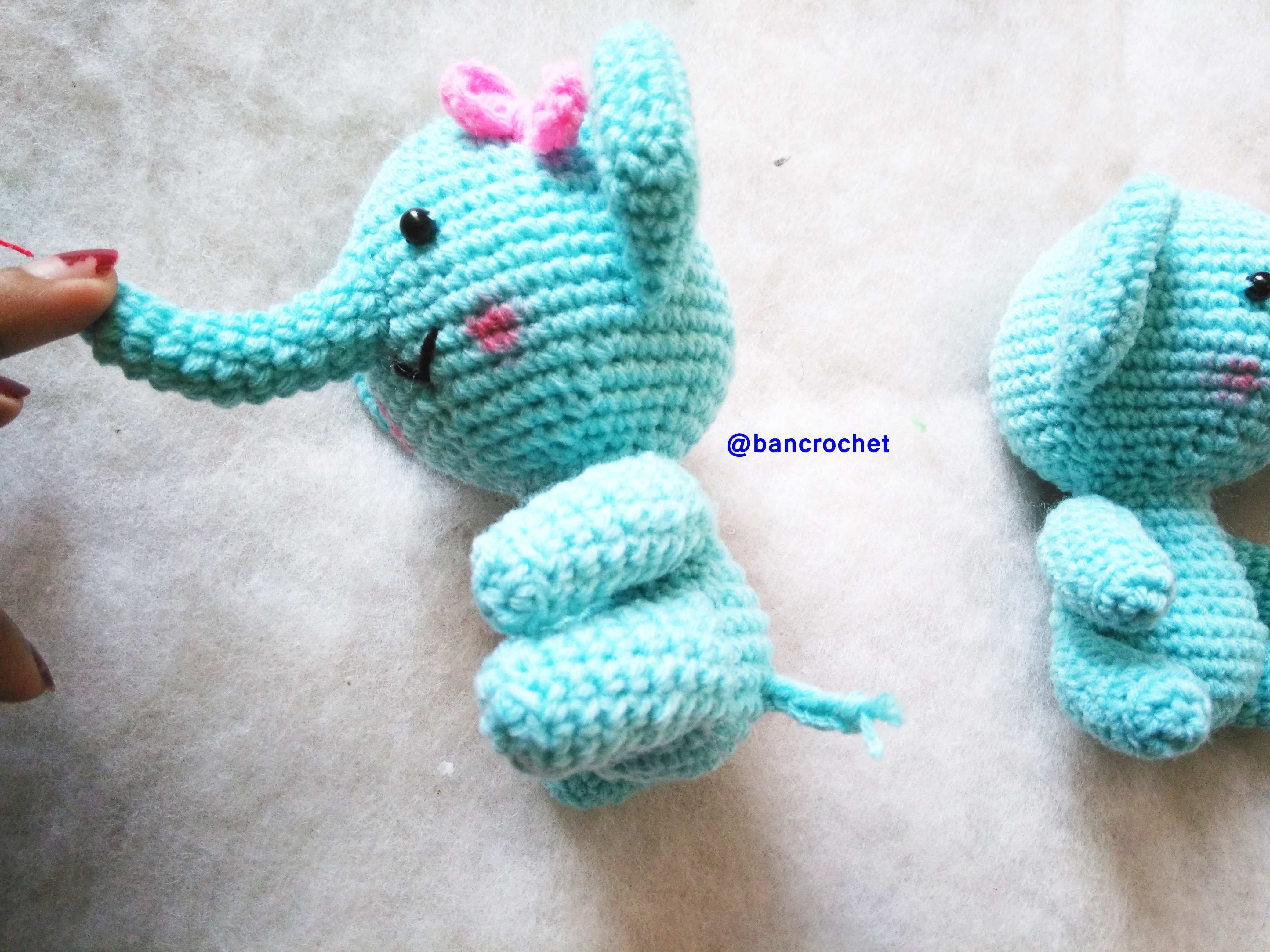 Bancrochet ช้างถักโครเชต์ Crochet elephant doll สีฟ้า 4 นิ้ว