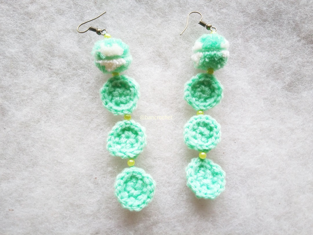 Bancrochet ต่างหูถักโครเชต์ crochet earrings สีเขียว 4-6 นิ้ว