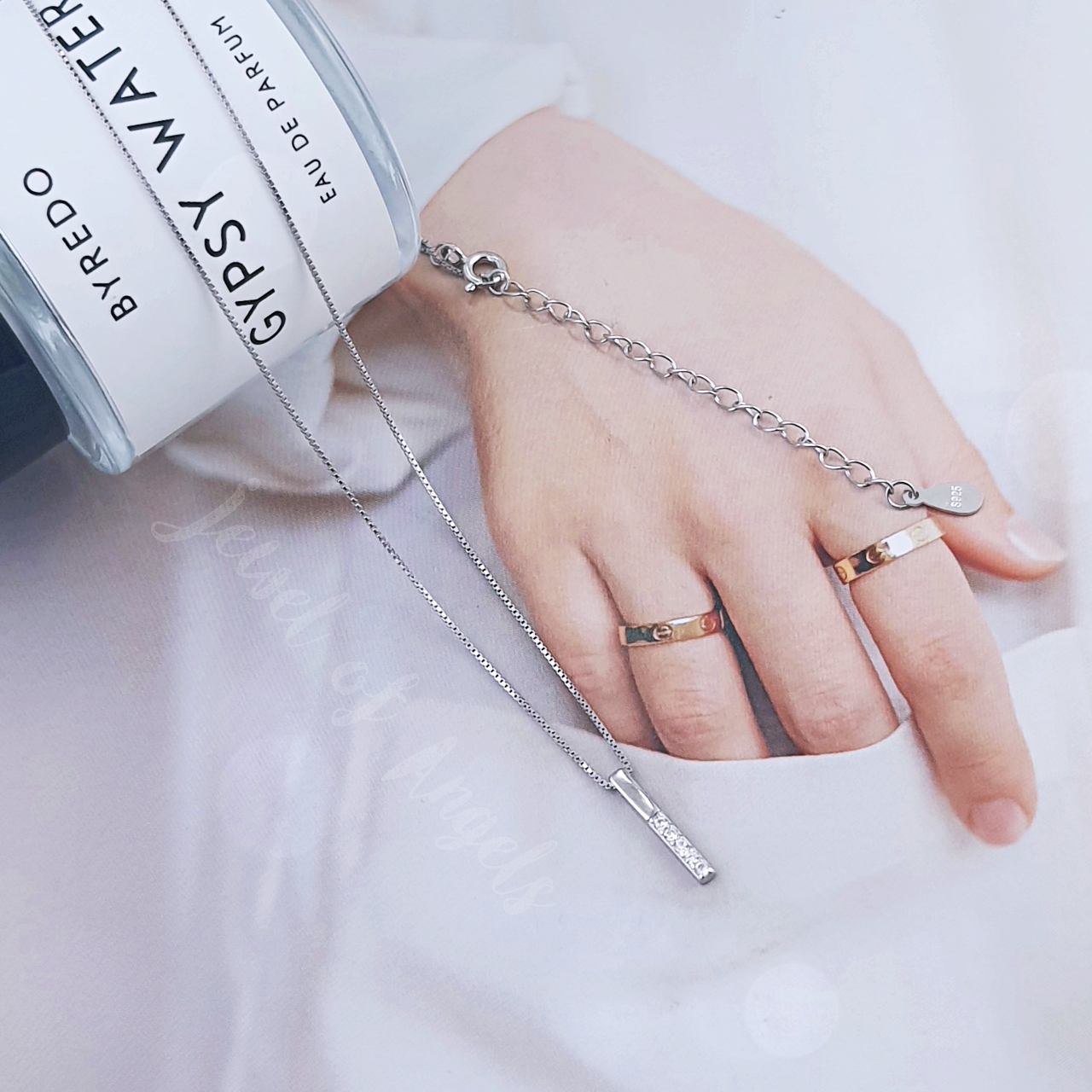 สร้อยคอสั้นเงินแท้ S925 รุ่น Elegant สร้อยลายBox จี้บาร์ยาวเพชรCZ สร้อยคอแฟชั่น silver925