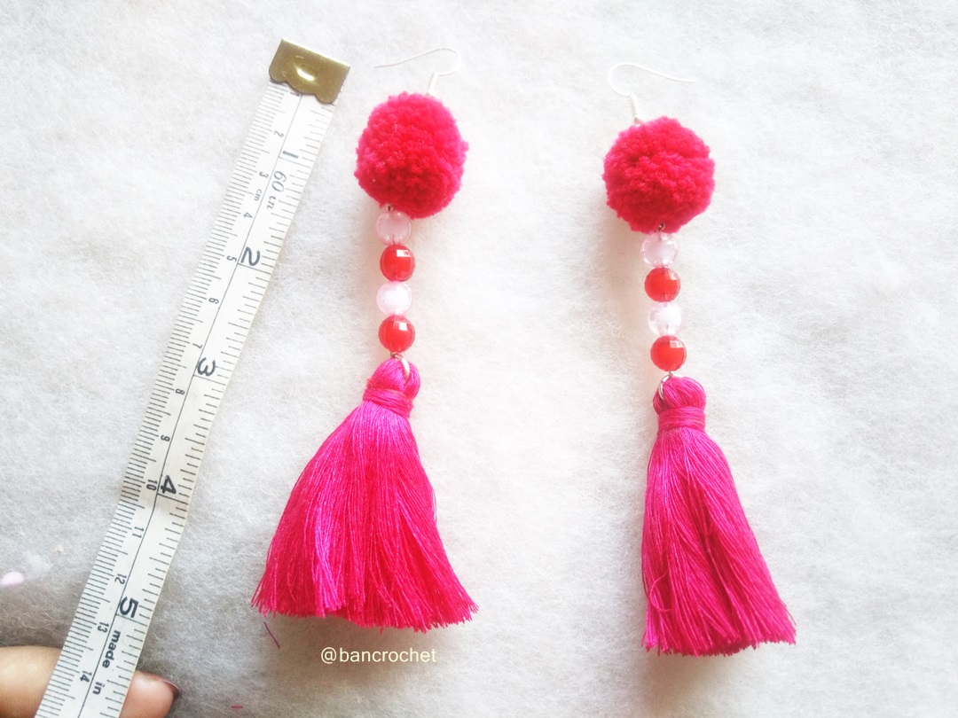 ต่างหูถักโครเชต์ crochet earrings สีแดง 5 นิ้ว