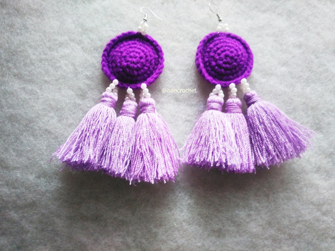 ต่างหูถักโครเชต์ crochet earrings หลากสี 5 นิ้ว