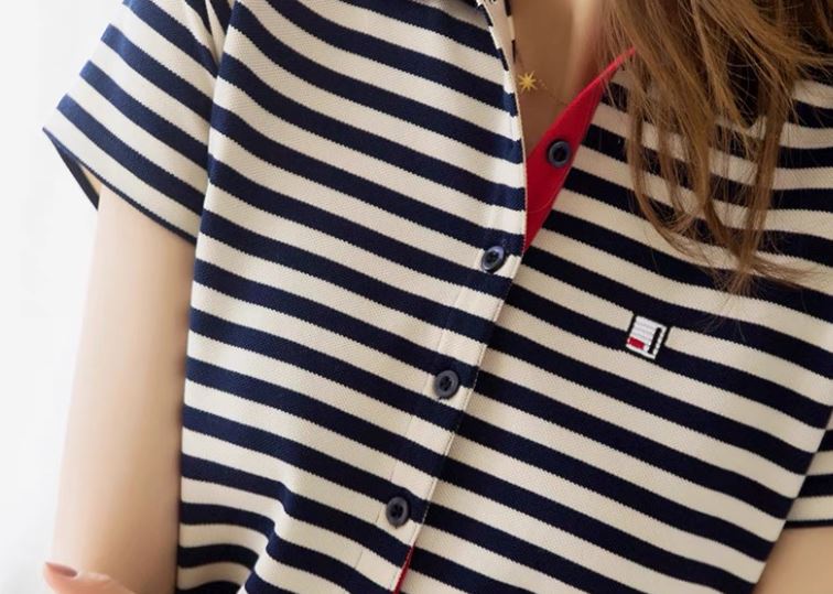 เดรส ผ้า polo แบบสวย ลายขวาง เดรส คอปก แบบสปอร์ต ใส่สวย สลิมฟิต เดรส ใส่ เที่ยว สวย ๆ 445455