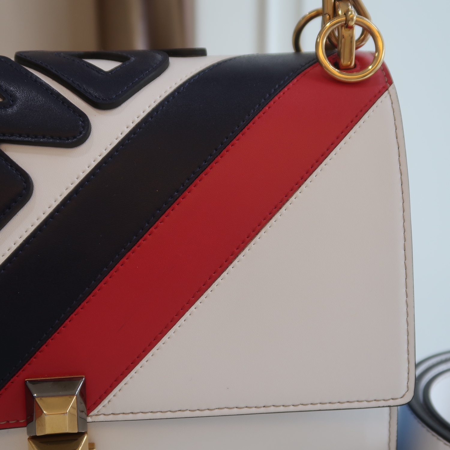 Fendi White Multicolor Calfskin Logo Mania Kan I Shoulder Bag