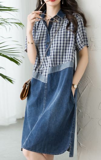 เดรส ใส่เที่ยว เดรส ยีนส์ กระโปรงยาว ส่วนบน ลายสก๊อต แบบน่ารัก ๆ เดรส ใส่เที่ยว แฟชั่น สุดชิค 598718