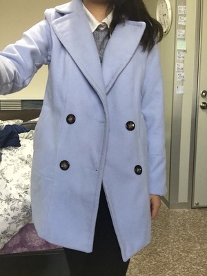 CLASSIC LIGHT BLUE COAT ผ้าวูลเนื้อหนานุ่ม บุซับใน [ เสื้อโค้ท กันหนาว สีฟ้าอ่อน ] พร้อมส่ง LIGHT BLUE