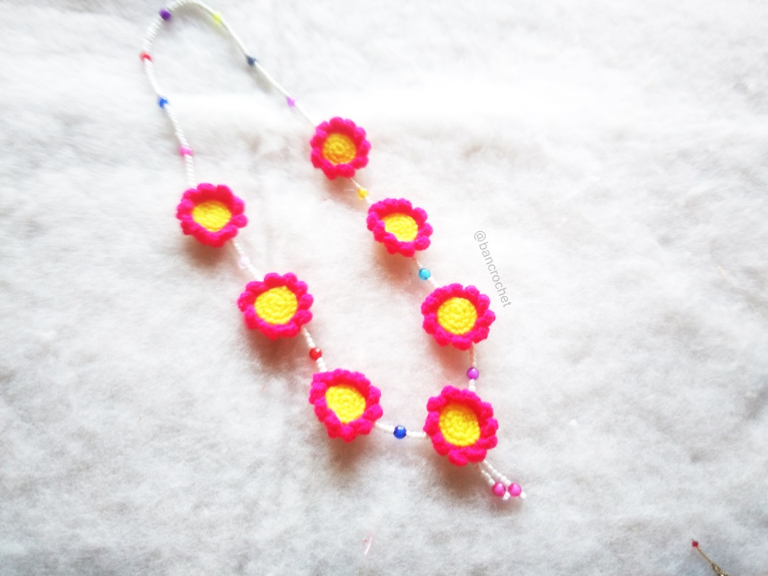 Bancrochet สร้อยคอุถักโครเชต์ necklace crochet สีชมพู 17 นิ้ว