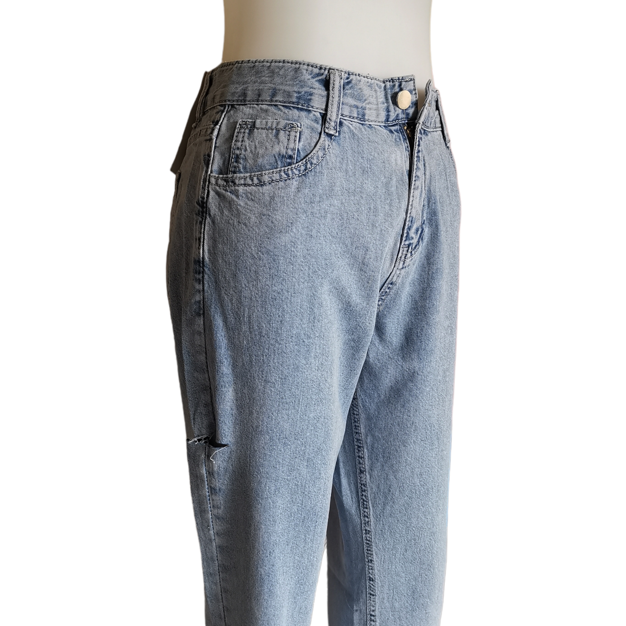 Jeans323 กางเกงยีนส์ขายาวขากระบอกทรงบอยสียีนส์อ่อนแต่งขาดด้านข้าง แฟชั่นนำเข้าเกรดพรีเมียม ผ้ายีนส์แท้เนื้อนุ่มน่าใส่ทรงสวยงานดี แมทช์กับอะไรก็เข้า