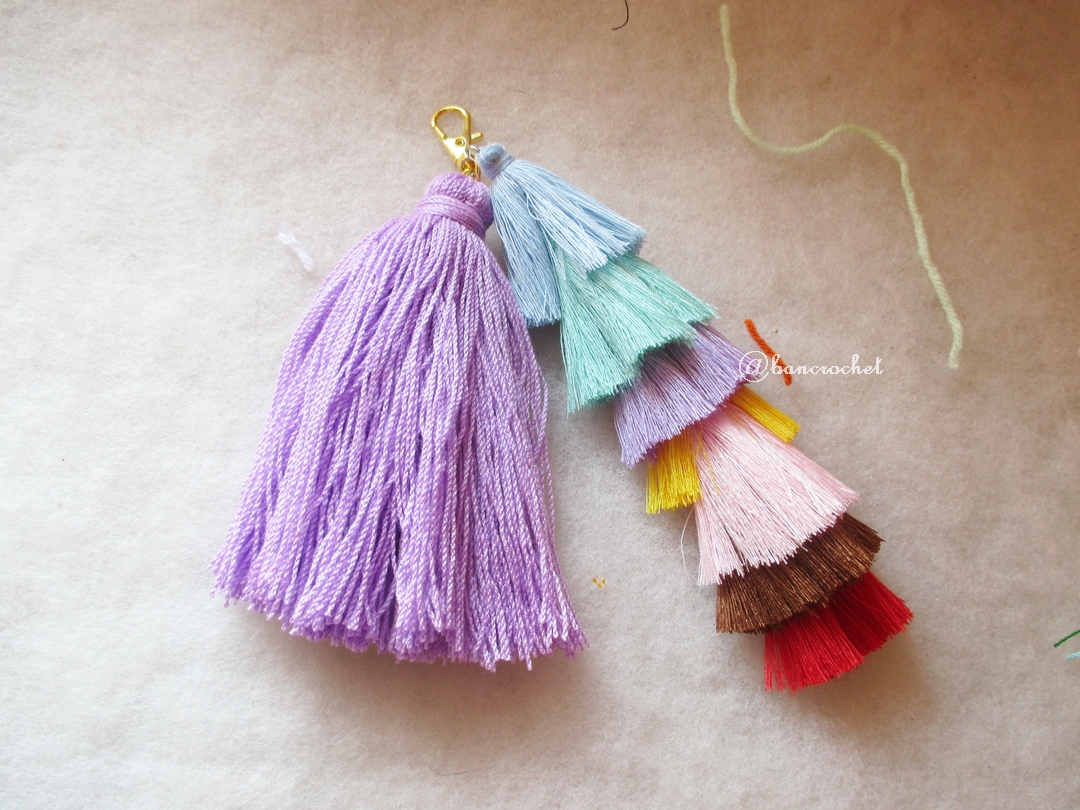 bacrochet พวงกุญแจพู่เล็กพู่ใหญ่ tassels keychain มีม่วง 6 นิ้ว