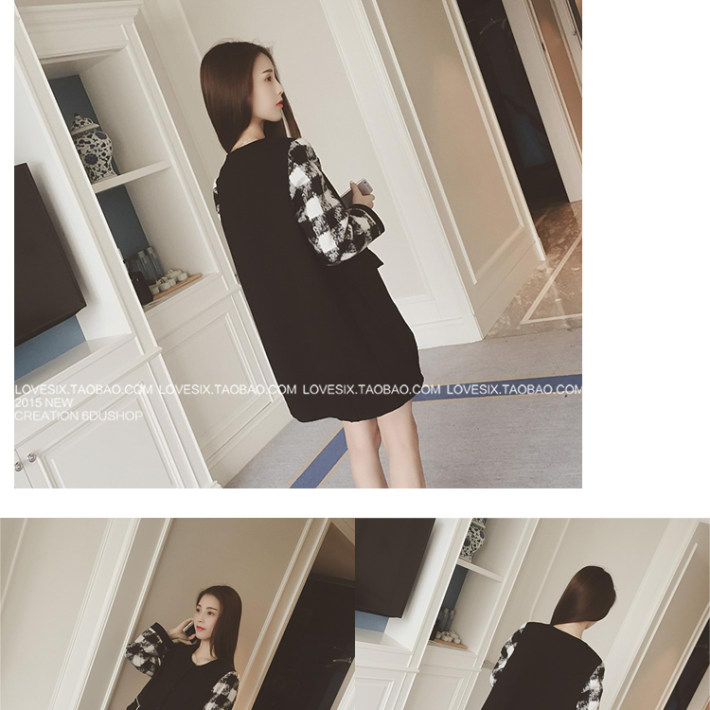 เสื้อกันหนาว สไตล์เกาหลี แต่งผ้าขนลายสก๊อตที่แขนนิ่ม ผ้าใยสังเคราะห์ เนื้อนุ่มลื่น แบบเก๋ พร้อมส่ง BLACK