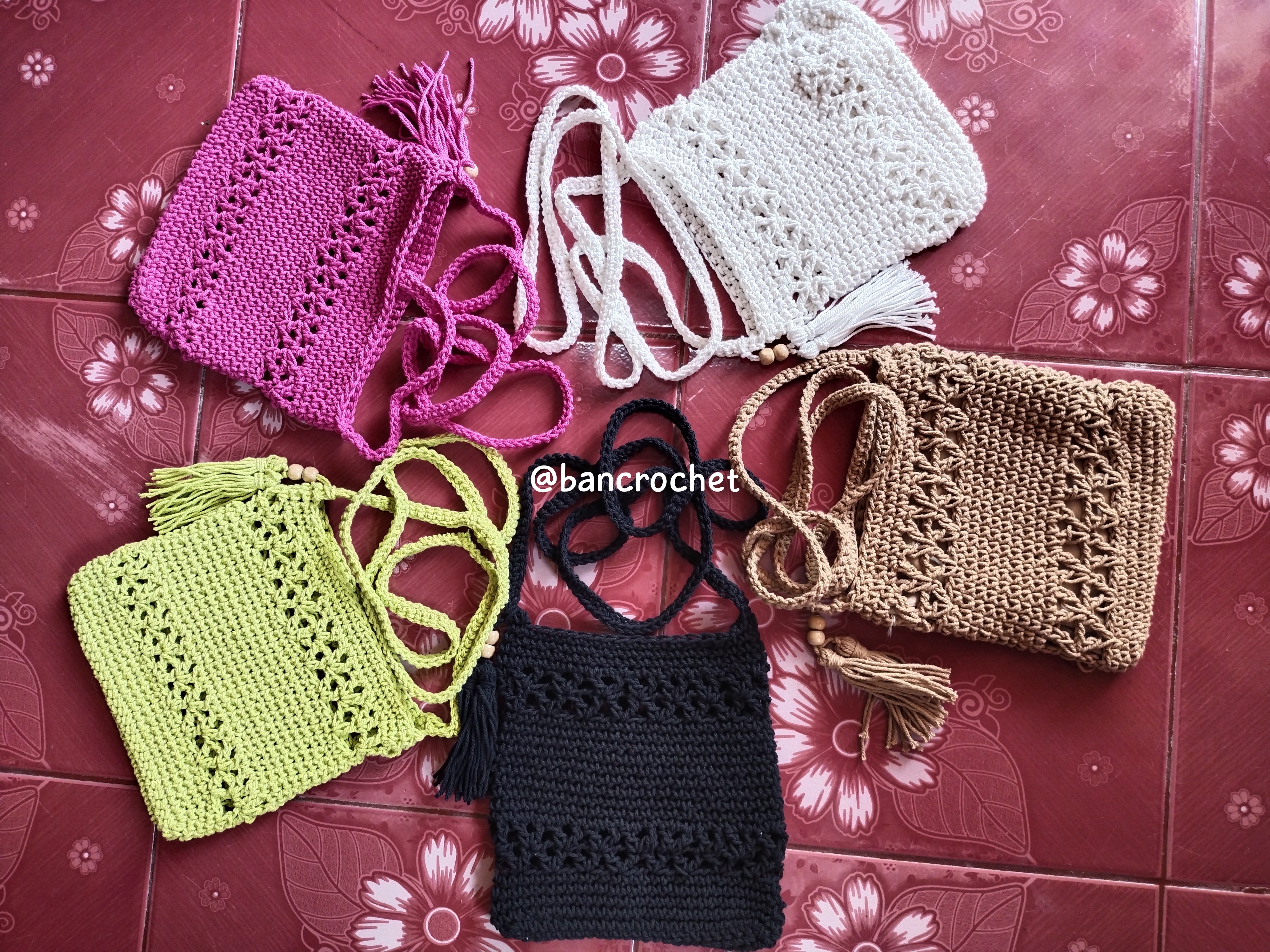 Bancrochet กระเป๋าเชือกถักโครเชต์ crochet bag หลากสี 16*16 cm