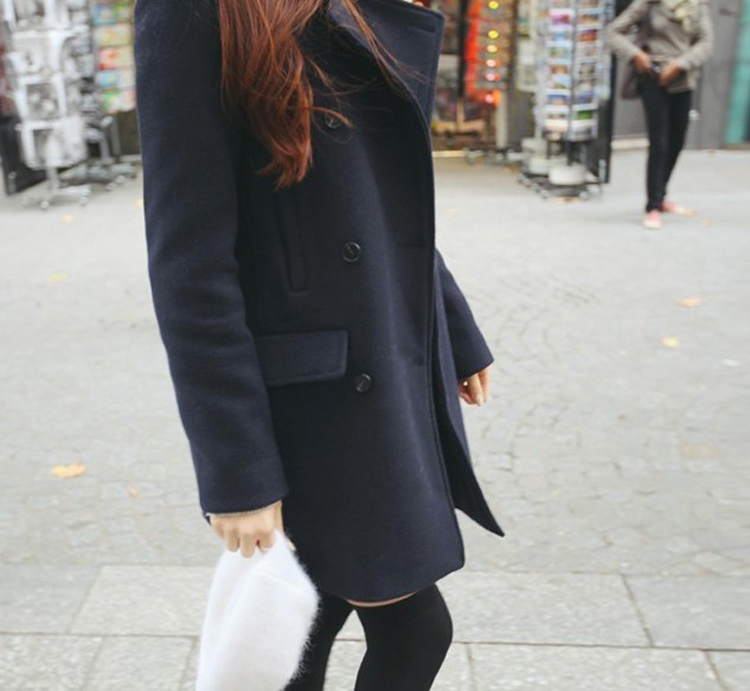 เสื้อโค้ทกันหนาว รุ่นกระดุม 2 แถว สไตล์เกาหลี ผ้าวูลผสม พร้อมส่ง DARK BLUE