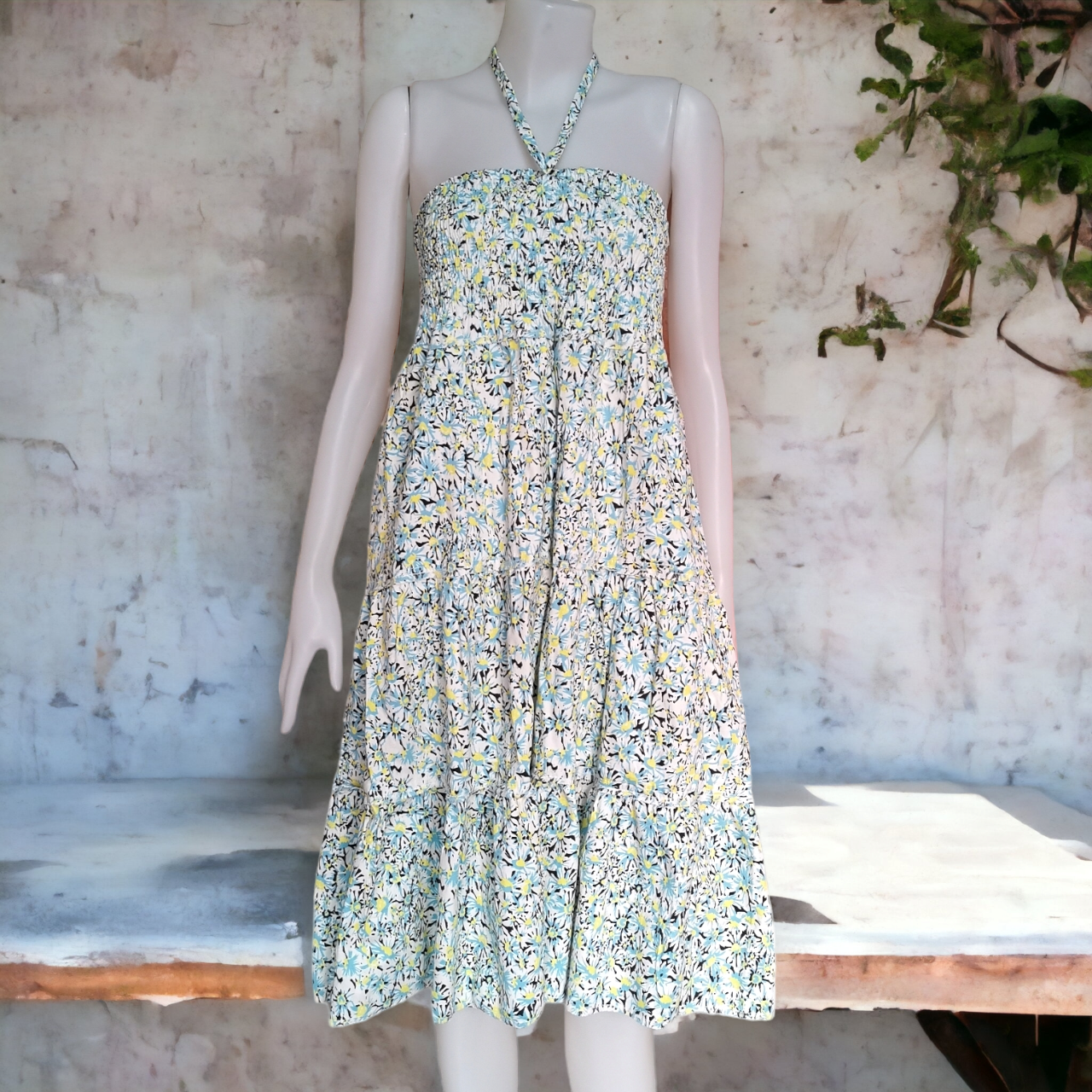 Dress4748 เดรสยาวสม็อครอบอก ใส่เป็นกระโปรงได้ มีสายผูกคอ ผ้าคอตตอนยีนส์, ผ้าสกินนี่เนื้อดี งานสวยคลาสสิคดูดีดูน่ารักทรงนี้มีติดตู้ไว้ใส่ได้เรื่อยๆ