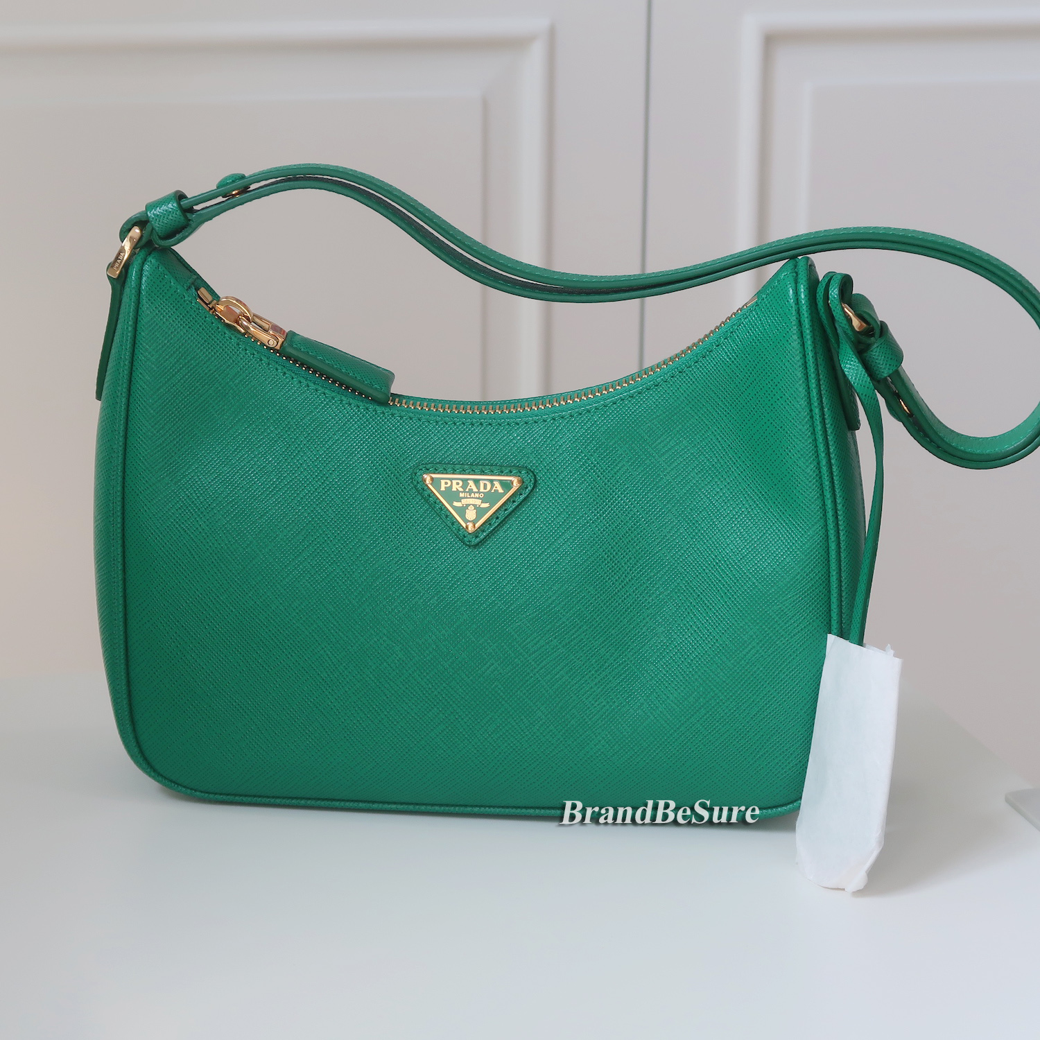 Prada Mango Green Saffiano Re-Edition Mini Hobo 1BC204 (2022)