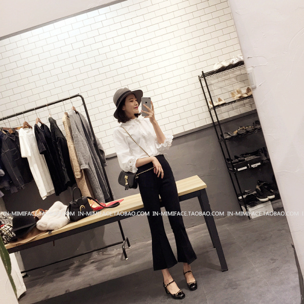 กางเกงขายาว 5 ส่วน ผ่าหน้า ผ้าใยสังเคราะห์ ยืดได้นิดหน่อย ไม่หนา พร้อมส่ง black