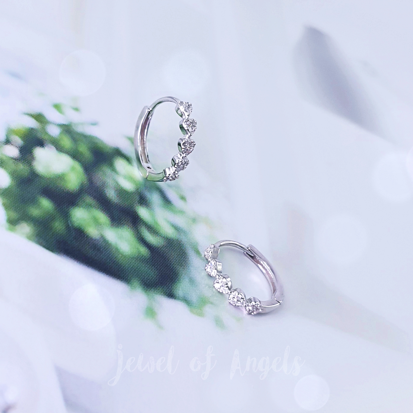 ต่างหูเงินแท้ S925 รุ่น Spell ต่างหูห่วงเพชรCZ รูปหัวใจ5ดวง สูง12mm ตุ้มหูเงินแท้ทั้งชิ้น Silver925