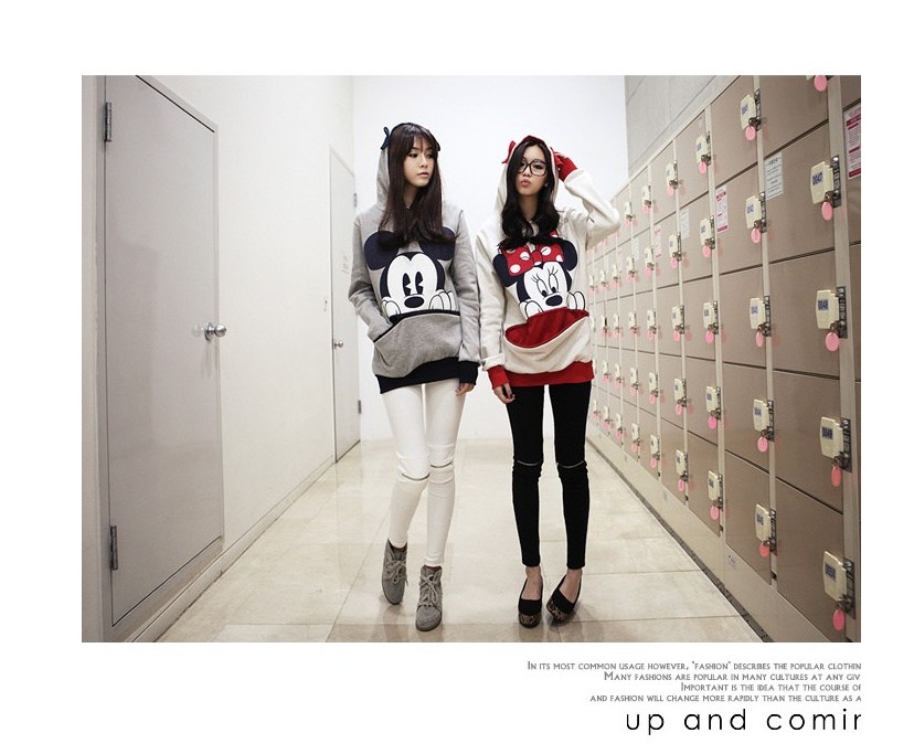 พร้อมส่ง - เสื้อกันหนาวฮู้ดดี้ มินนี่เมาส์ มิกกี้เมาส์ ผ้าไม่หนา ใส่คลุมในวันสบายๆ แฟชั่นเกาหลี น่ารัก เทา,ขาว เลือกสีด้านล่างค่ะ